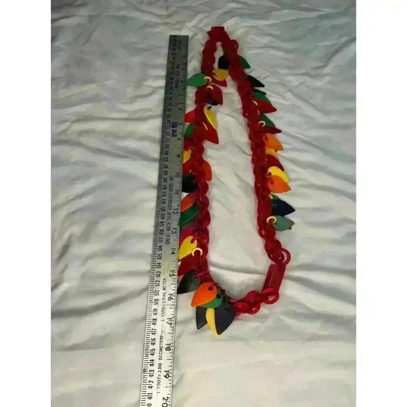 Statement Vtg Retro MOD Red Green Yellow Cluster Necklace - Picture 8 of 10